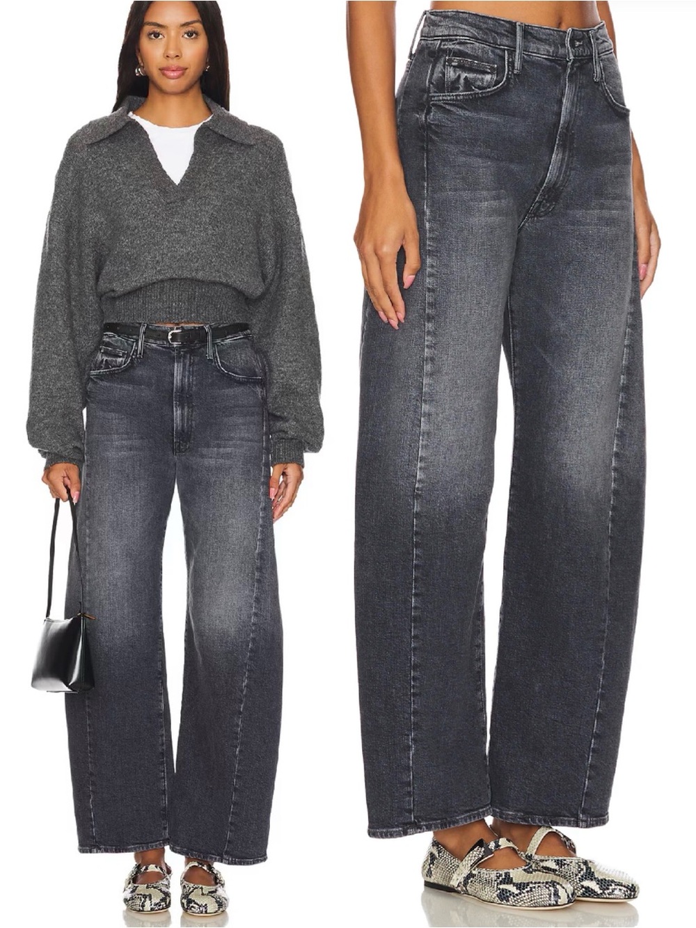 MOTHER The Half-Pipe Flood Jeans Outta Sight Barrel Leg Faded Black Grey Size 33